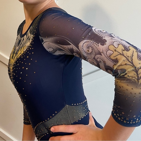 Navy and Gold Long Sleeve Gymnastics Leotard size L adult - Picture 3 of 3